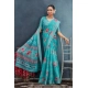 Generic Women's Linen Floral Printed Saree With Unstitched Blouse 5.5Mtr (Aqua)