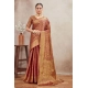 Generic Women's Silk Blend Floral Printed Saree With Unstitched Blouse 5.5Mtr (Brown)