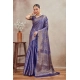 Generic Women's Silk Blend Floral Printed Saree With Unstitched Blouse 5.5Mtr (Royal Blue)