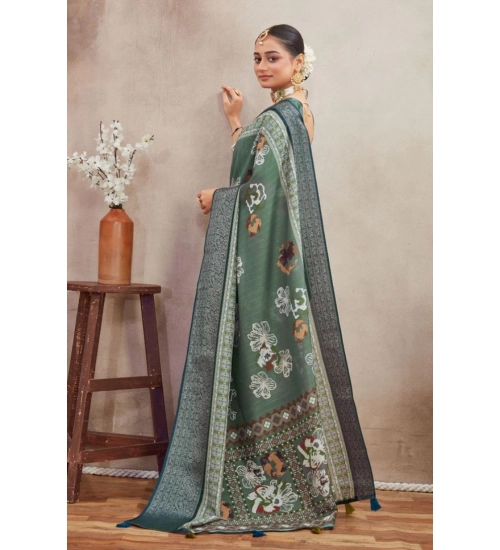 Generic Women's Crepe Silk Printed Saree With Unstitched Blouse 5.5Mtr (Green)