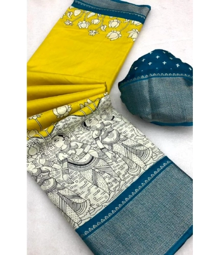 Generic Women's Dola Silk Printed Saree With Unstitched Blouse 5.5Mtr (Yellow ) Generic Women's Dola Silk Printed Saree With Unstitched Blouse 5.5Mtr (Yellow )