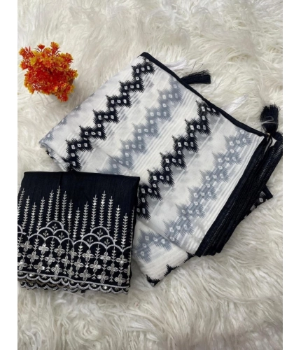 Generic Women's Chiffon Printed Saree With Unstitched Blouse 5.5Mtr (Grey)