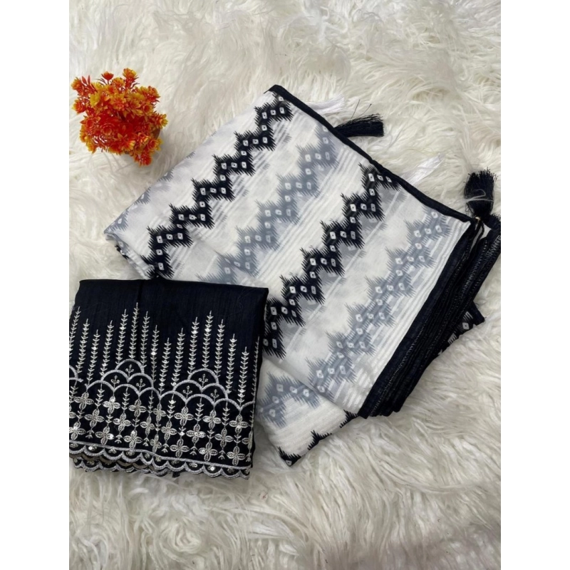 Women's Chiffon Printed Saree With Unstitched Blouse 5.5Mtr (Grey)