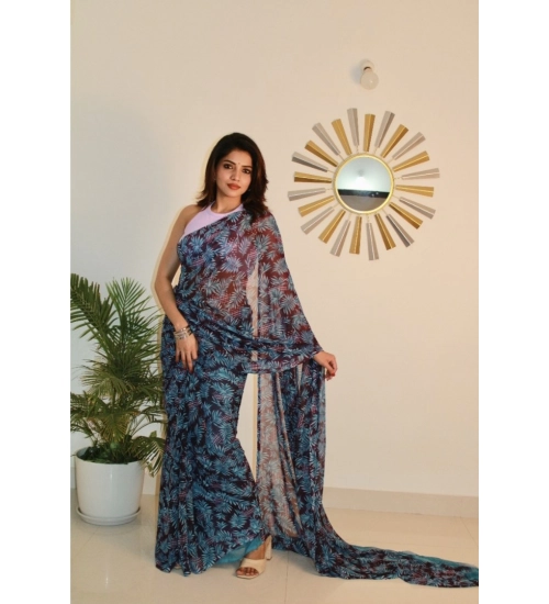 Generic Women's Georgette Printed Saree With Unstitched Blouse 5.5Mtr (Light Blue )