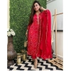 Generic Women's Casual Rayon Printed Full Sleeve Kurti Set With Dupatta (Red)