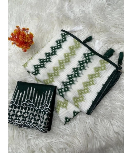 Generic Women's Chiffon Printed Saree With Unstitched Blouse 5.5Mtr (Green)