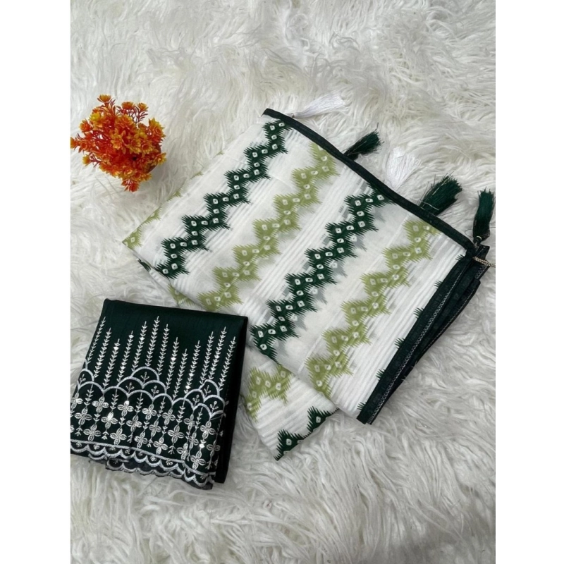 Women's Chiffon Printed Saree With Unstitched Blouse 5.5Mtr (Green)