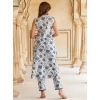 Generic Women's Casual Cotton Printed Sleeveless Kurti Set (White-Blue)
