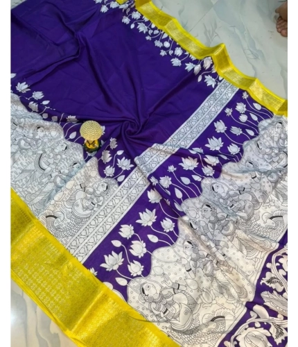 Generic Women's Dola Silk Printed Saree With Unstitched Blouse 5.5Mtr (Purple ) Generic Women's Dola Silk Printed Saree With Unstitched Blouse 5.5Mtr (Purple )