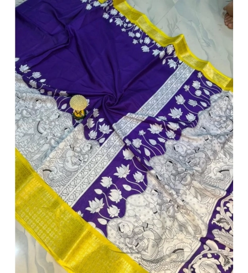 Generic Women's Dola Silk Printed Saree With Unstitched Blouse 5.5Mtr (Purple )