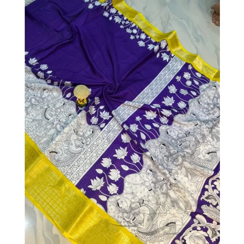 Women's Dola Silk Printed Saree With Unstitched Blouse 5.5Mtr (Purple ) Women's Dola Silk Printed Saree With Unstitched Blouse 5.5Mtr (Purple )