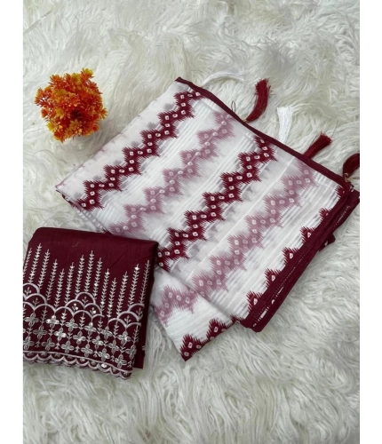 Generic Women's Chiffon Printed Saree With Unstitched Blouse 5.5Mtr (Maroon)