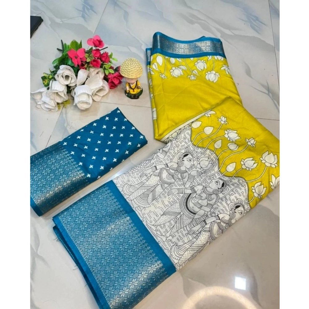 Generic Women's Dola Silk Printed Saree With Unstitched Blouse 5.5Mtr (Yellow ) Generic Women's Dola Silk Printed Saree With Unstitched Blouse 5.5Mtr (Yellow )