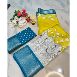 Generic Women's Dola Silk Printed Saree With Unstitched Blouse 5.5Mtr (Yellow )