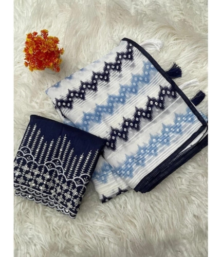 Generic Women's Chiffon Printed Saree With Unstitched Blouse 5.5Mtr (Blue)