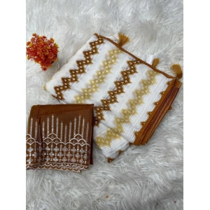 Generic Women's Chiffon Printed Saree With Unstitched Blouse 5.5Mtr (Brown)