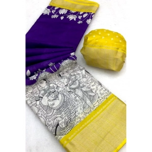 Generic Women's Dola Silk Printed Saree With Unstitched Blouse 5.5Mtr (Purple )