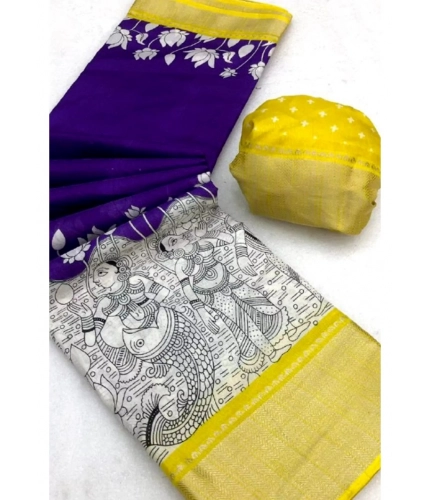 Generic Women's Dola Silk Printed Saree With Unstitched Blouse 5.5Mtr (Purple )