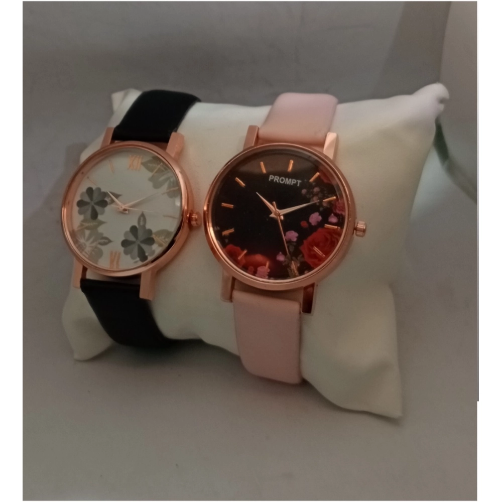Generic Women's Casual Leather New Stylish Watch Pack Of-2 (Assorted)