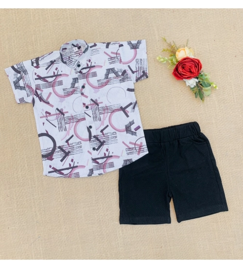 Generic Boy's Cotton Blend Printed Short Sleeve Shirt and Shorts Set (MultiColor)