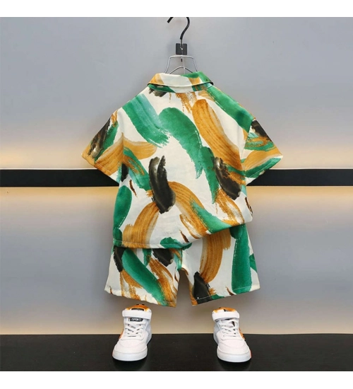 Generic Boy's Lycra Blend Printed Short Sleeve Shirt and Shorts Set (MultiColor)