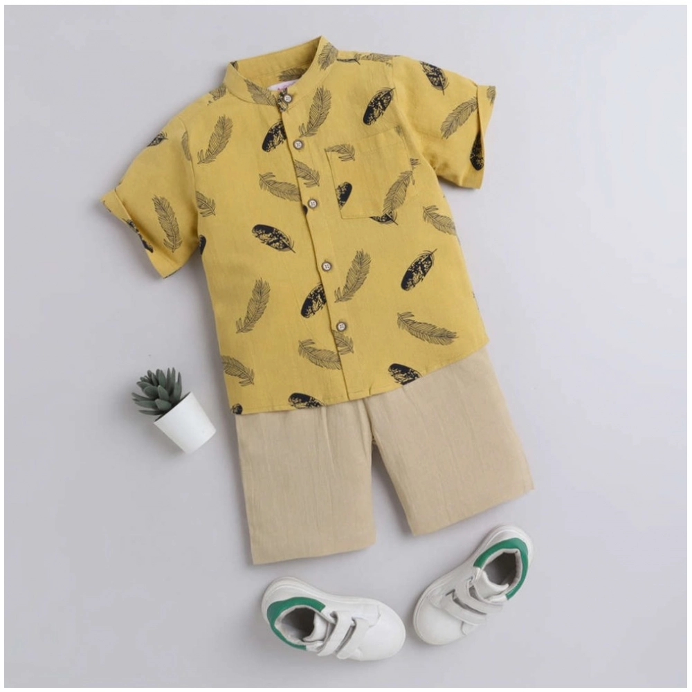 Generic Boy's Cotton Blend Printed Short Sleeve Shirt and Shorts Set (Yellow) Generic Boy's Cotton Blend Printed Short Sleeve Shirt and Shorts Set (Yellow)