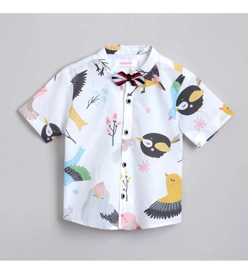 Generic Boy's Cotton Blend Printed Short Sleeve Shirt and Shorts Set (White)