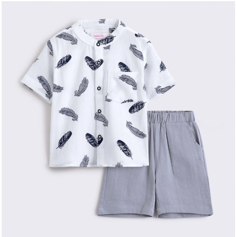 Generic Boy's Cotton Blend Printed Short Sleeve Shirt and Shorts Set (White) Generic Boy's Cotton Blend Printed Short Sleeve Shirt and Shorts Set (White)