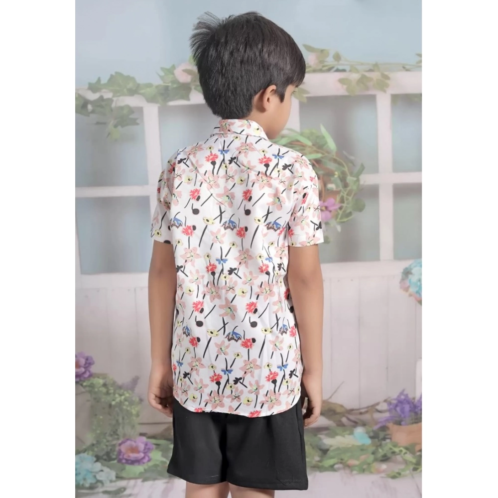 Generic Boy's Cotton Blend Printed Short Sleeve Shirt and Shorts Set (White) Generic Boy's Cotton Blend Printed Short Sleeve Shirt and Shorts Set (White)