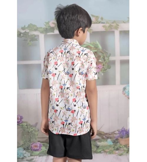 Generic Boy's Cotton Blend Printed Short Sleeve Shirt and Shorts Set (White)
