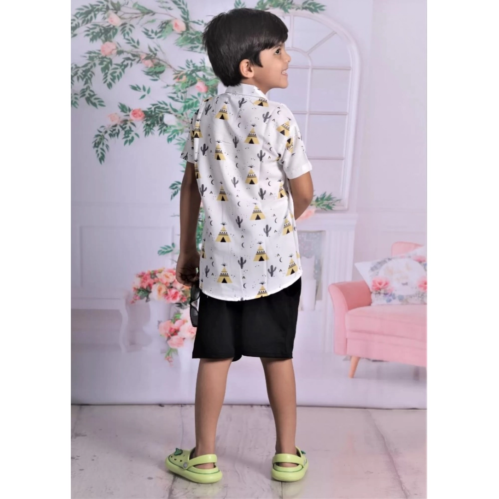 Generic Boy's Cotton Blend Printed Short Sleeve Shirt and Shorts Set (White) Generic Boy's Cotton Blend Printed Short Sleeve Shirt and Shorts Set (White)