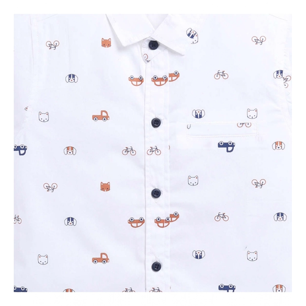 Generic Boy's Cotton Blend Printed Short Sleeve Shirt (White) Generic Boy's Cotton Blend Printed Short Sleeve Shirt (White)