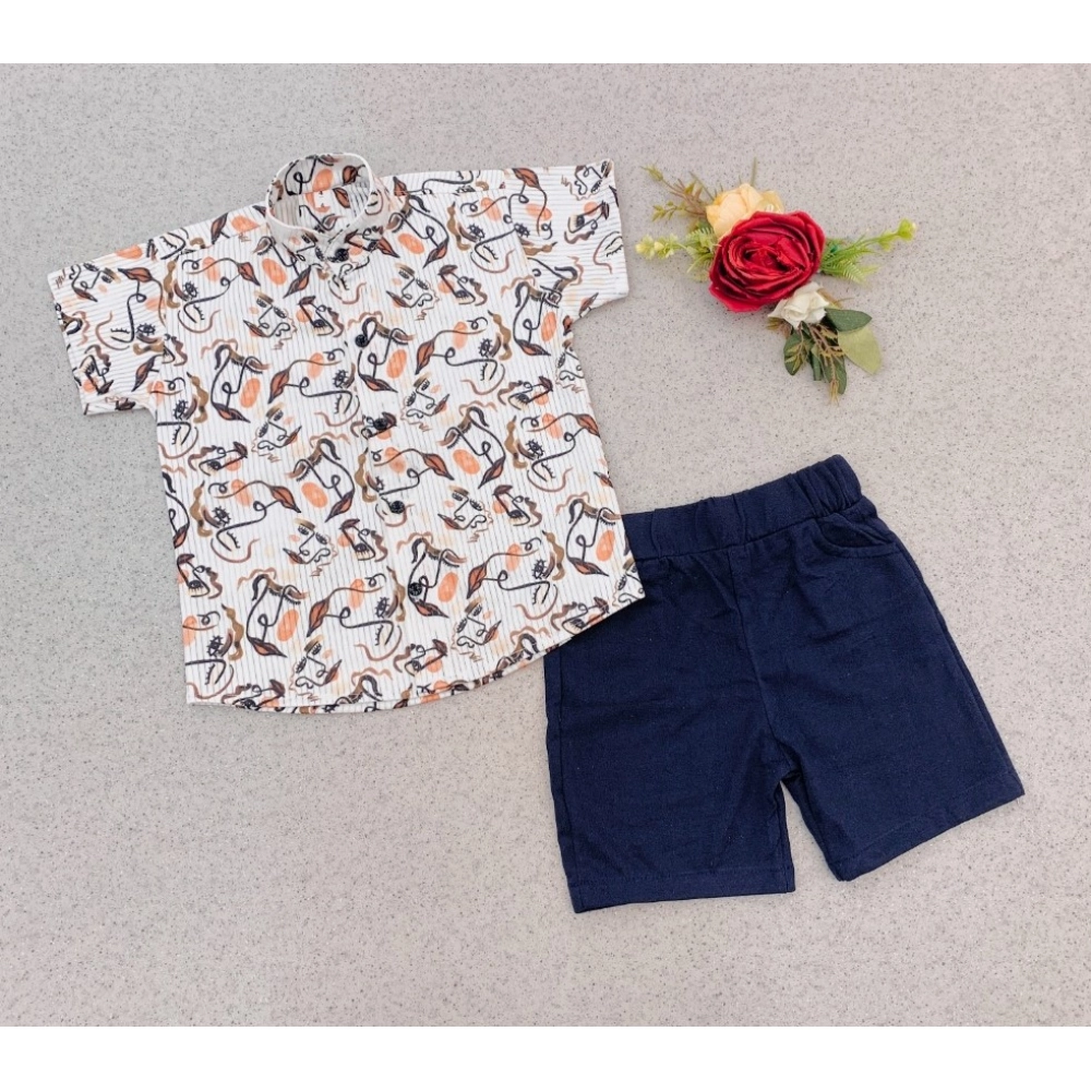 Generic Boy's Cotton Blend Printed Short Sleeve Shirt and Shorts Set (MultiColor) Generic Boy's Cotton Blend Printed Short Sleeve Shirt and Shorts Set (MultiColor)