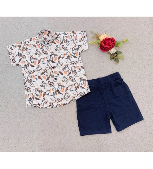 Generic Boy's Cotton Blend Printed Short Sleeve Shirt and Shorts Set (MultiColor)