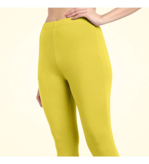 Generic Women's Cotton Blended Solid Ankle legging (Lemon Yellow)