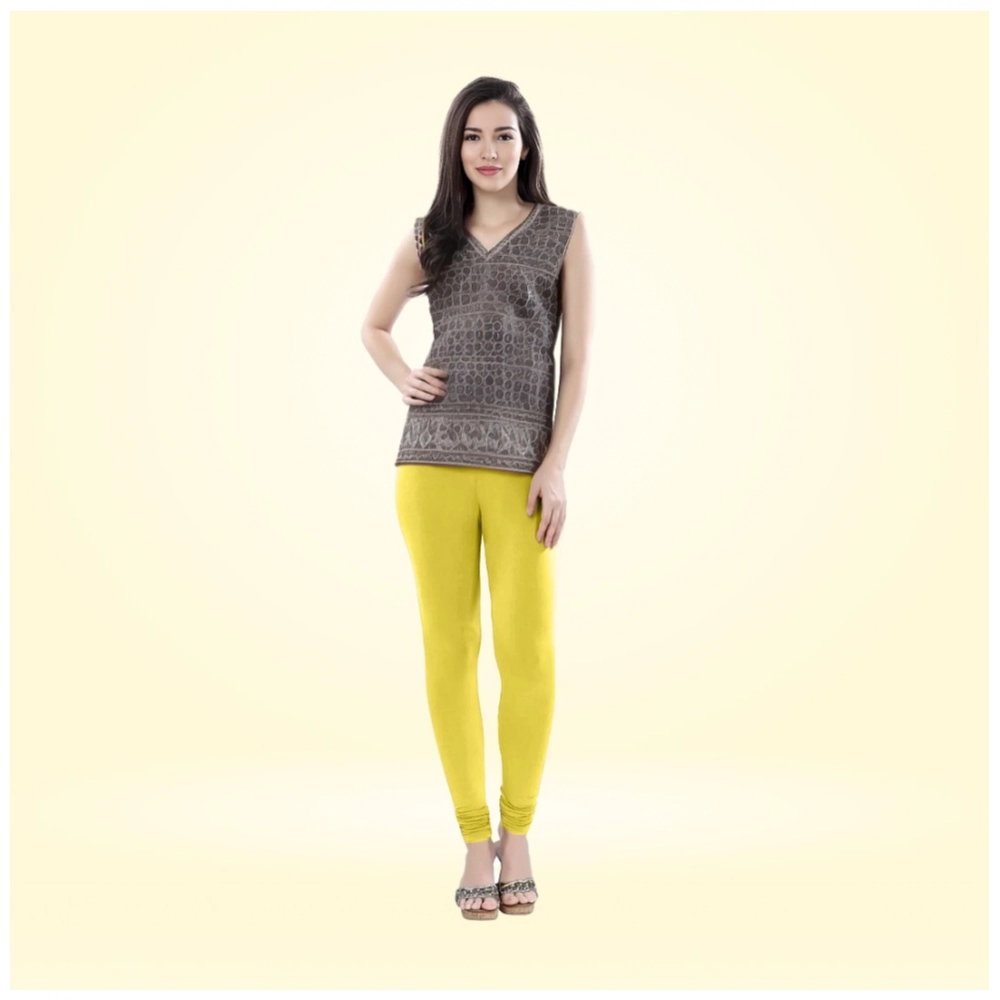 Generic Women's Cotton Blended Solid Churidar leggings (Lemon Yellow) Generic Women's Cotton Blended Solid Churidar leggings (Lemon Yellow)
