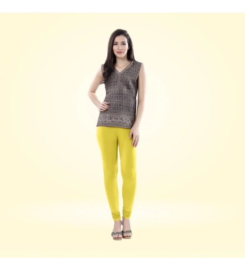 Generic Women's Cotton Blended Solid Churidar leggings (Lemon Yellow)