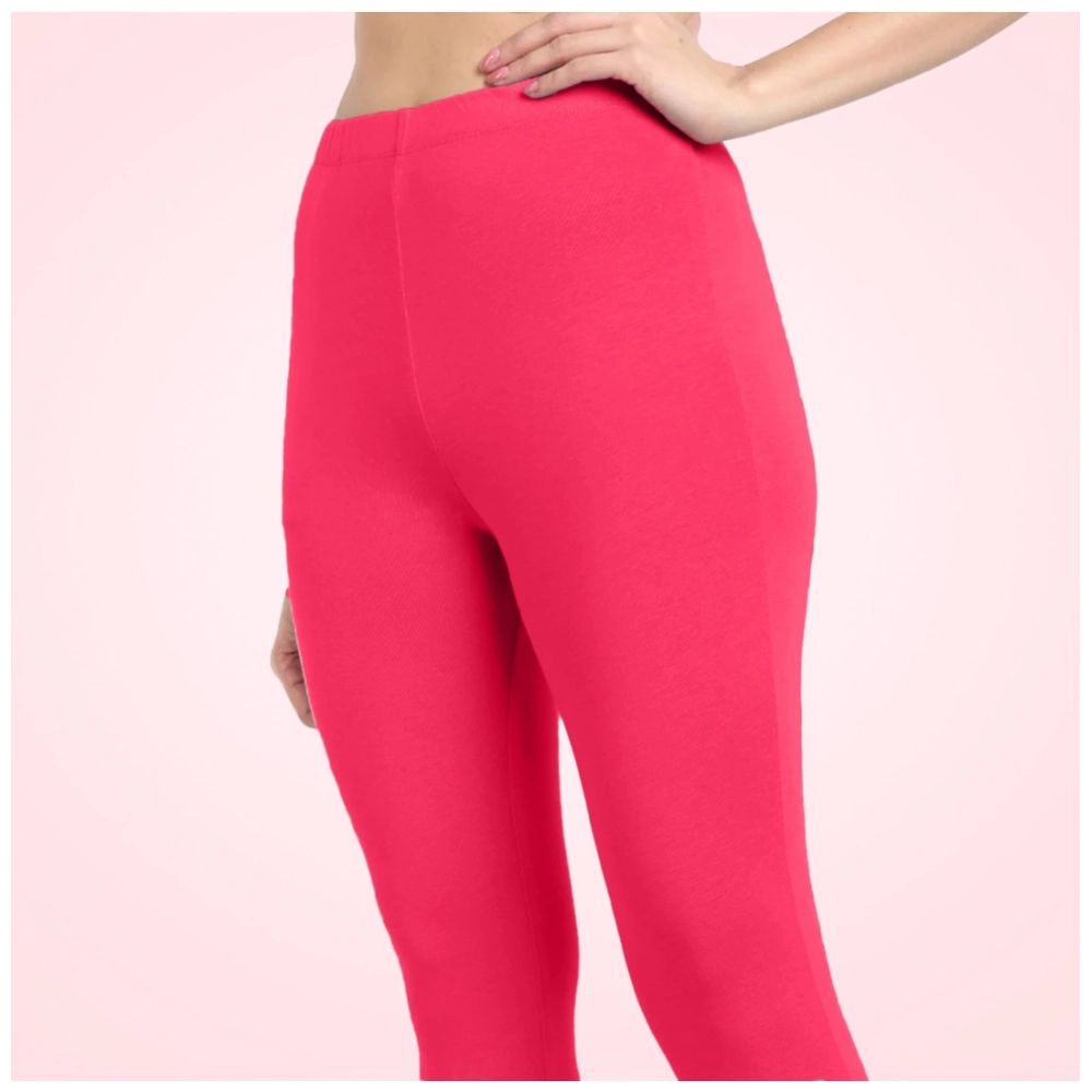 Generic Women's Cotton Blended Solid Ankle legging (Pink) Generic Women's Cotton Blended Solid Ankle legging (Pink)