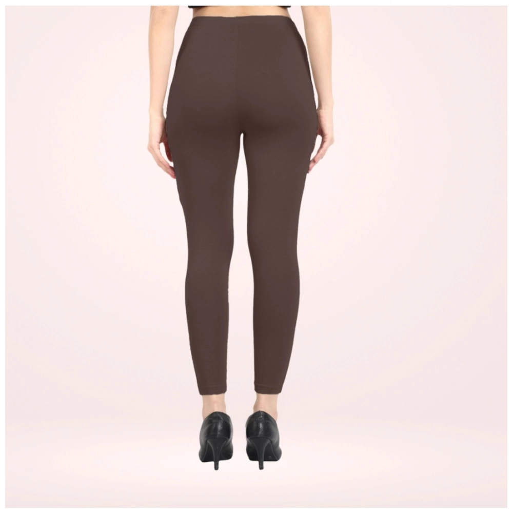 Generic Women's Cotton Blended Solid Ankle legging (Brown) Generic Women's Cotton Blended Solid Ankle legging (Brown)