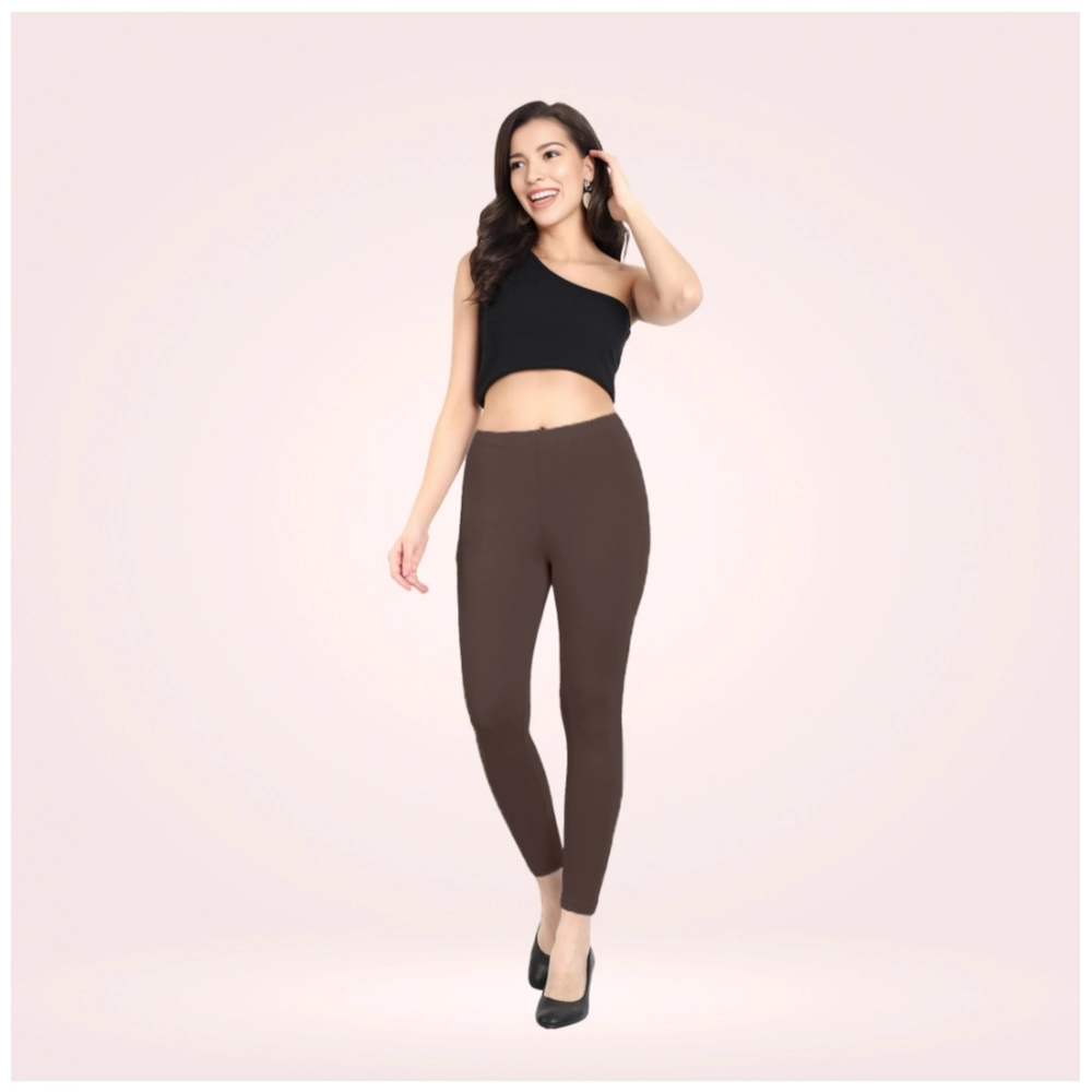Generic Women's Cotton Blended Solid Ankle legging (Brown) Generic Women's Cotton Blended Solid Ankle legging (Brown)