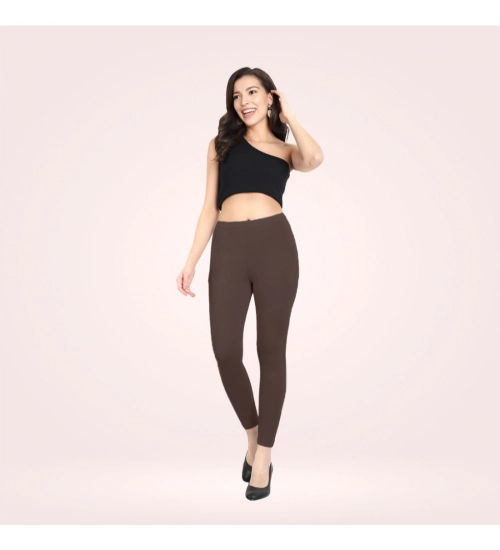 Generic Women's Cotton Blended Solid Ankle legging (Brown)