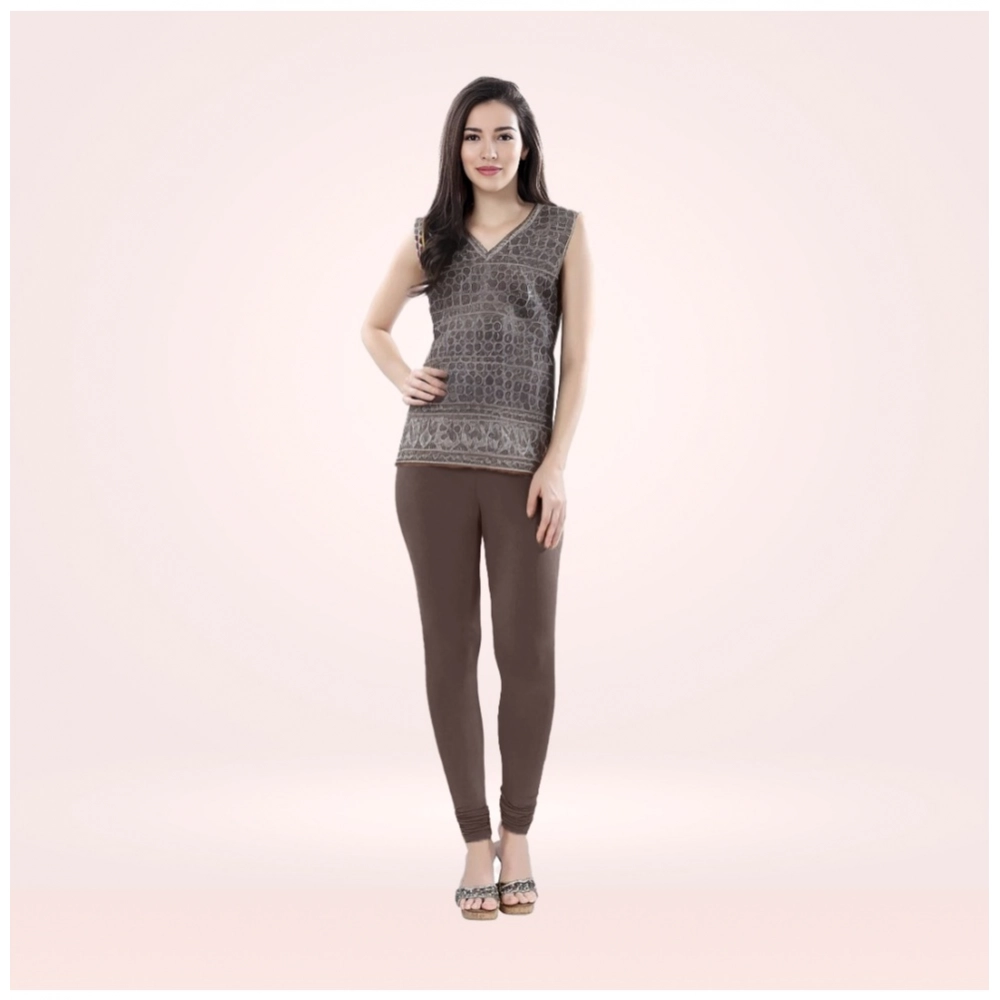 Generic Women's Cotton Blended Solid Churidar leggings (Brown) Generic Women's Cotton Blended Solid Churidar leggings (Brown)