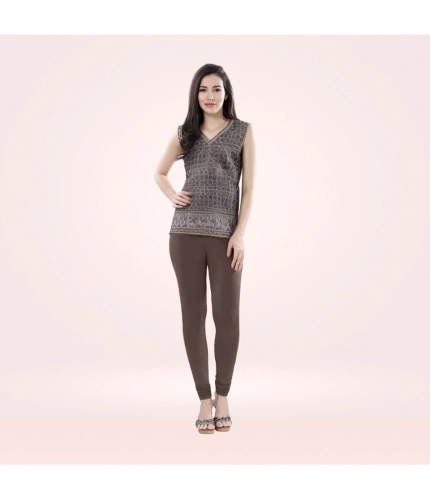 Generic Women's Cotton Blended Solid Churidar leggings (Brown)