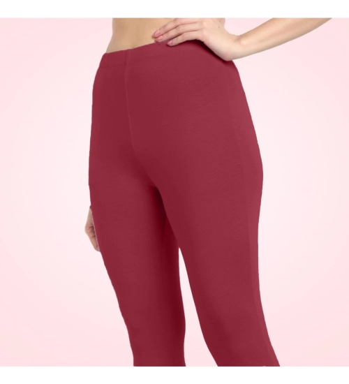 Generic Women's Cotton Blended Solid Ankle legging (Red Maroon)