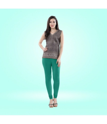 Generic Women's Cotton Blended Solid Churidar leggings (Rama Green)