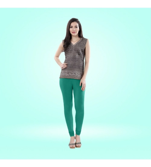 Generic Women's Cotton Blended Solid Churidar leggings (Rama Green)