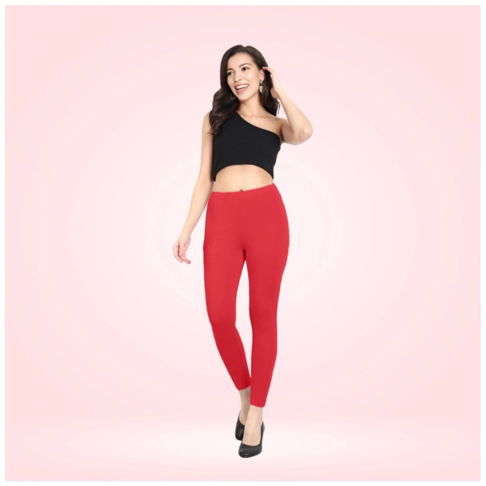 Generic Women's Cotton Blended Solid Ankle legging (Red) Generic Women's Cotton Blended Solid Ankle legging (Red)