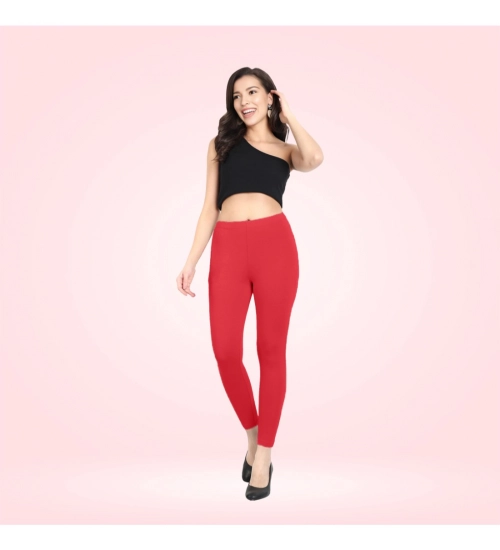 Generic Women's Cotton Blended Solid Ankle legging (Red)