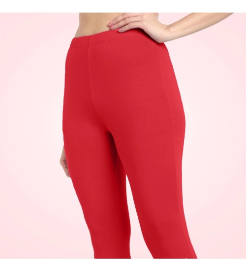 Generic Women's Cotton Blended Solid Ankle legging (Red)