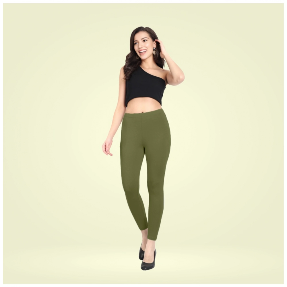 Generic Women's Cotton Blended Solid Ankle legging (Olive Green) Generic Women's Cotton Blended Solid Ankle legging (Olive Green)